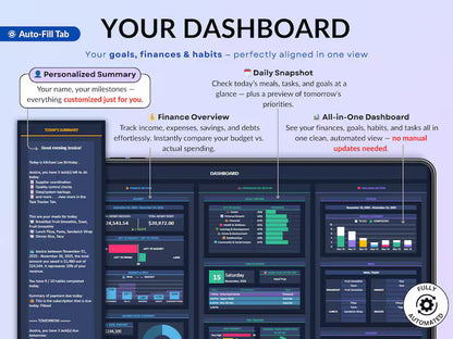 Life Planner Dark Mode Google Sheets Budget Tracker