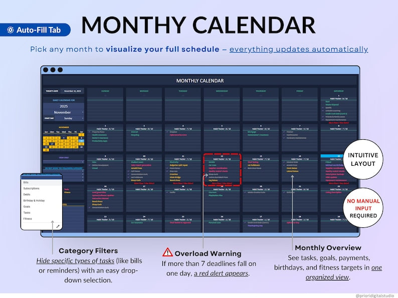Life Planner Dark Mode Google Sheets Budget Tracker