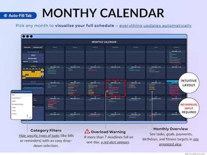 Life Planner Dark Mode Google Sheets Budget Tracker