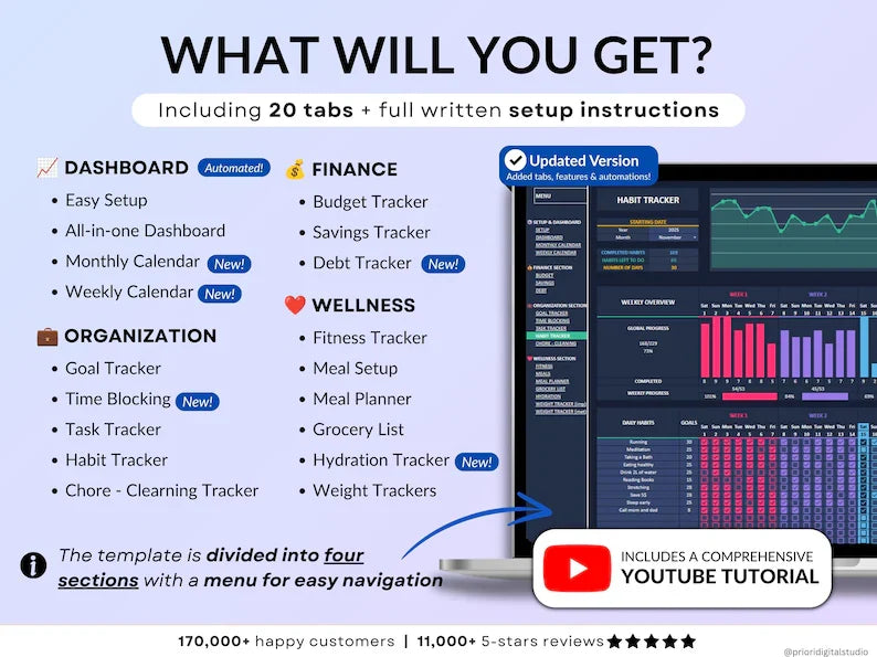 Life Planner Dark Mode Google Sheets Budget Tracker