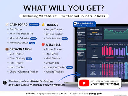 Life Planner Dark Mode Google Sheets Budget Tracker
